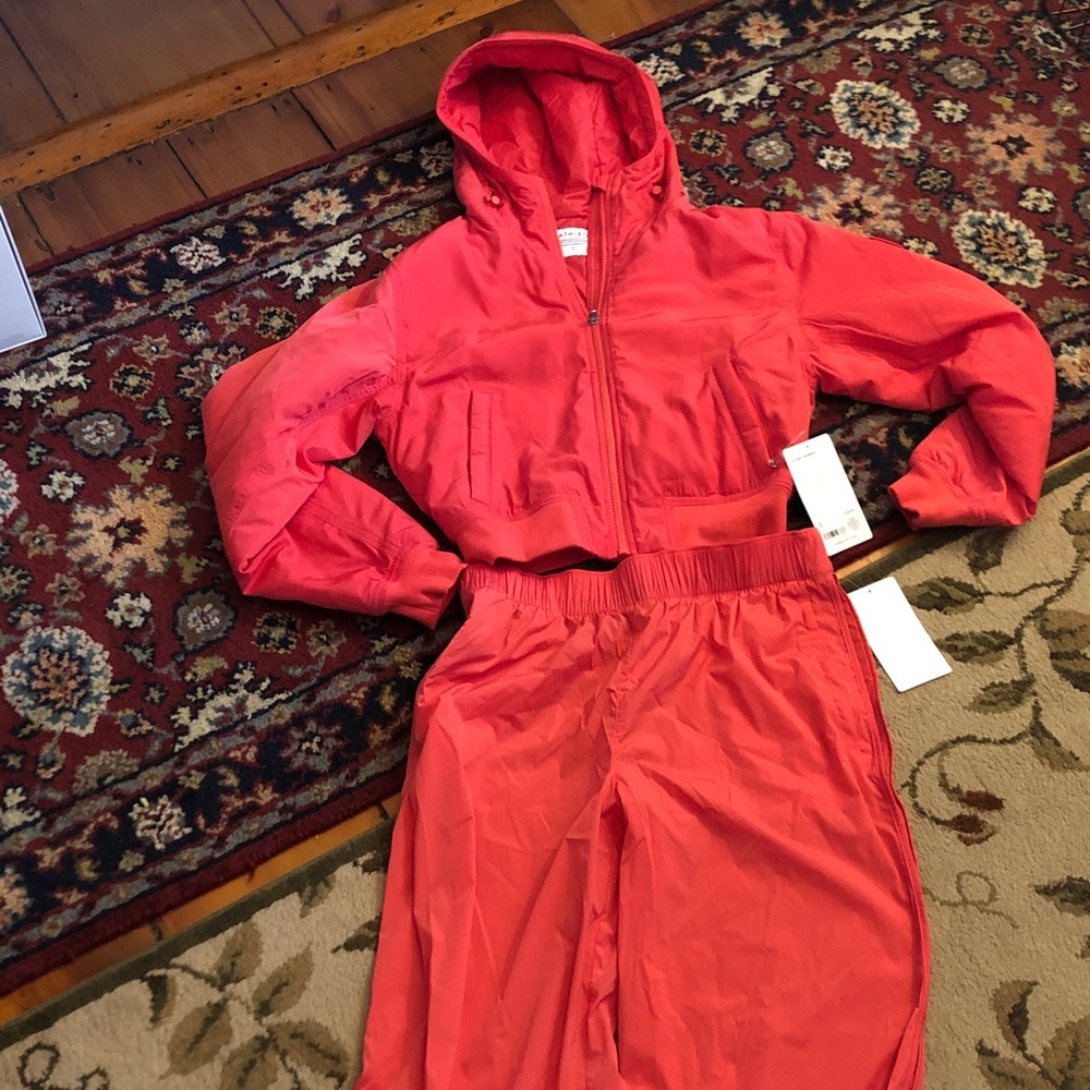 Athleta pink Hooded Bomber Jacket and Pants Set